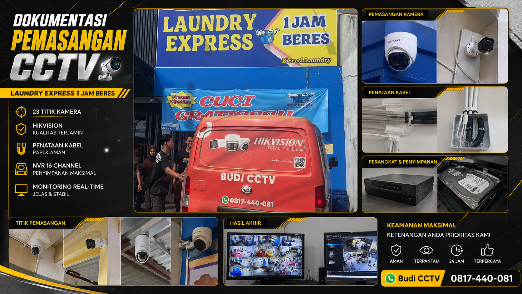 Pemasangan CCTV Hikvision Smart Hybrid Light di Laundry Pekajangan Pekalongan